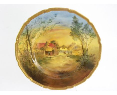 A ROYAL DOULTON BONE CHINA CABINET PLATE, PRINTED AND PAINTED BY R. BROWN, SIGNED, WITH THE SWAN INN FITTLEWORTH, IN ACID ETC