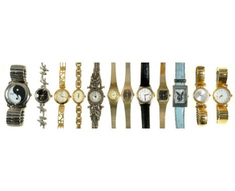 A ROTARY GOLD PLATED LADY'S WRISTWATCH AND ELEVEN OTHERS++GENERAL WEAR CONSISTENT WITH AGE 