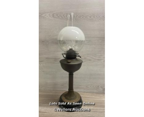 *VICTORIAN OIL LAMP WITH GLASS SHADE