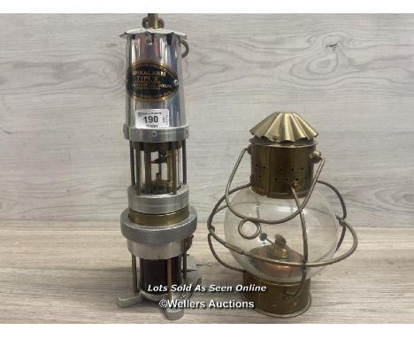 *J H NAYLOR SPIRALARM TYPE S LAMP AND A COPPER HANGING LANTERN