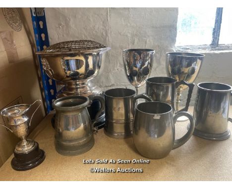 METALWARE INCL. TANKARDS, TROPHY AND ROSE BOWL (8)