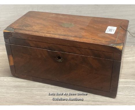 *VINTAGE ANTIQUE EARLY VICTORIAN MAHOGANY TEA CADDY PEWTER INLAY SARCOPHAGUS