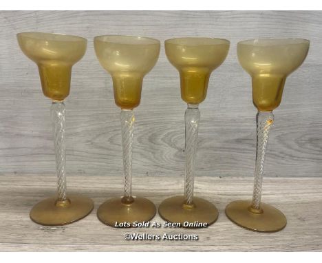 FOUR VINTAGE TWIST STEM CHAMPAGNE GLASSES, IN GOOD CONDITION