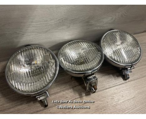 VINTAGE AUTOMOTIVE - THREE MATCHING LUCAS CIRCULAR HEADLIGHTS 