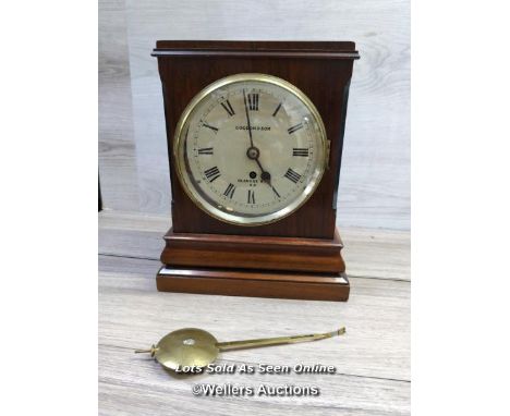 *ANTIQUE MAHOGANY SINGLE CHAIN FUSEE MANTEL CLOCK BY COGDON &amp; SON 28, BUDGE ROW / NO KEY