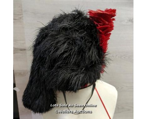 *VINTAGE SCOTTISH MILITARY PIPERS OSTRICH FEATHER BONNET , BLACK WATCH