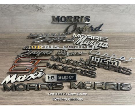 VINTAGE AUTOMOTIVE - COLLECTION OF CAR NAME BADGES INCLUDING MAINLY MORRIS 