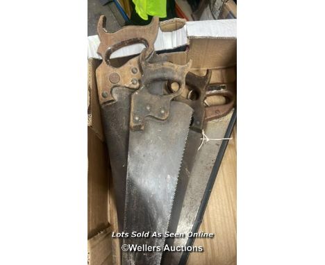 FOUR VINTAGE HAND SAWS INCLUDING TAVLON AND SALMANS