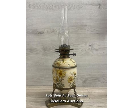 *ANTIQUE VICTORIAN HINKS C1880'S AESTHETIC MOVEMENT,  DUPLEX OIL LAMP, 59CM HIGH 