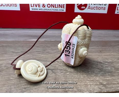 *VINTAGE SIGNED CARVED JAPANESE INRO BASKET &amp; SNAILS INRO WITH NETSUKE [319]