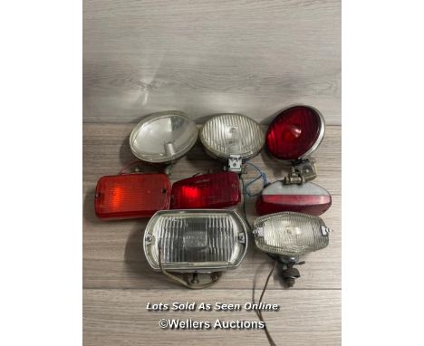 VINTAGE AUTOMOTIVE - EIGHT ASSORTED LIGHTS INCLUDING LUCAS, HELLIER AND STARLUX