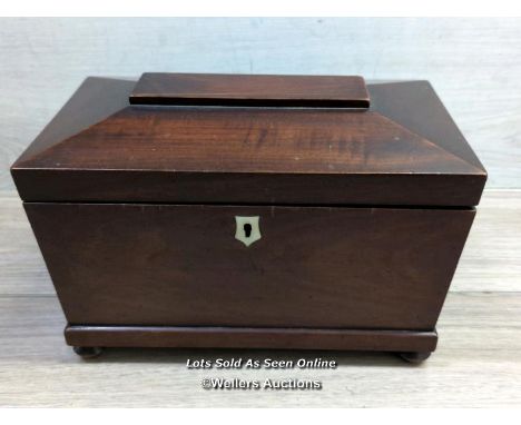 *ANTIQUE REGENCY MAHOGANY SARCOPHAGUS TEA CADDY - 3 CADDIES IN STUNNING CONDITION