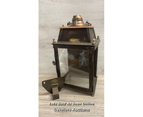 *ANTIQUE 19TH CENTURY FRENCH RAILWAY LANTERN - CHEMINS DE FER DE L'OUEST - LISON / MISSING GLASS SIDE PANELS, 54CM HIGH
