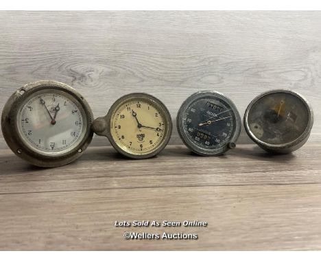 VINTAGE AUTOMOTIVE - FOUR VINTAGE SPEEDOMETERS &amp; ODOMETERS INCLUDING JAEGER AND SMITHS