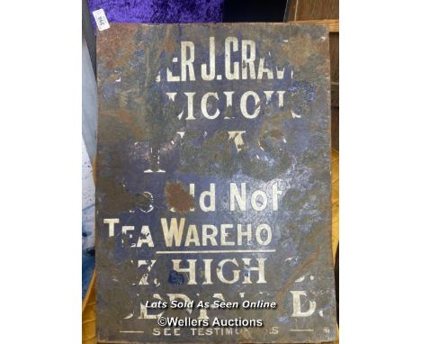 VINTAGE METAL SIGN " TEA WAREHOUSE", 45 X 61CM 