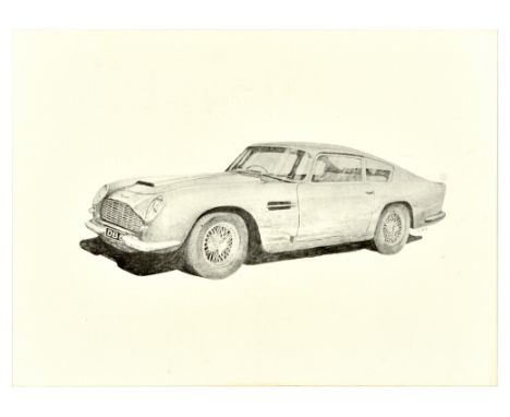 Original vintage advertising poster for Austin Martin featuring an illustration depicting the automobile in black ink set ove
