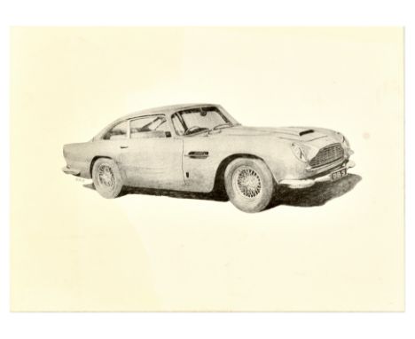 Original vintage advertising poster for Austin Martin featuring an illustration depicting the automobile in black ink set ove