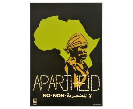 Original vintage Cuban propaganda poster No Apartheid published by the Organisation of Solidarity with the People of Asia Afr