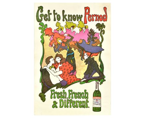 Original vintage advertising poster for an absinthe alcohol drink Pernod Fils - Get to know Pernod. Fresh, French &amp; Diffe