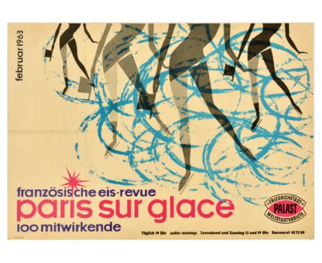 Original vintage advertising poster for Paris Sur Glace / Paris On Ice a French ice-revue show at Friedrichstadt Palast Welts