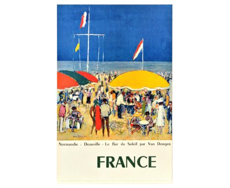 Original vintage travel advertising poster for France inviting to visit Normandy Deauville with artwork by Kees Van Dongen (1