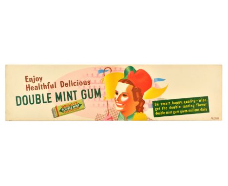 Original vintage advertising poster for Wrigley's Double Mint Chewing Gum featuring a fun stylised image by the American post