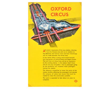 Original vintage London Transport poster for Oxford Circus featuring an artist's impression of the new station showing how th