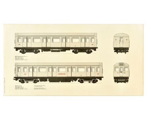 Original vintage London Transport Design Manual poster featuring an illustration of C69/77 Surface stock train showing front,