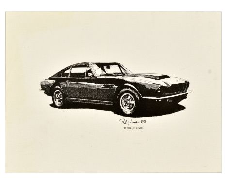 Original vintage advertising poster for Austin Martin featuring an illustration by Phillip Lemon, depicting the automobile in