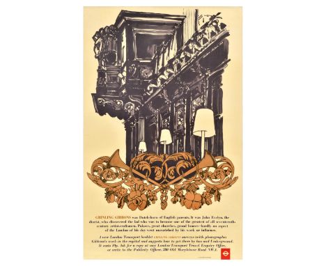Original vintage travel poster by London Transport - Grinling Gibbons - featuring an image of a wood carved wall, the caption