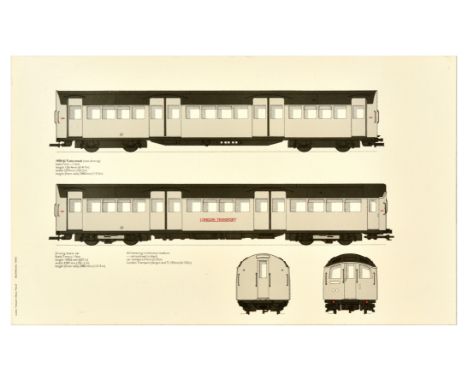 Original vintage London Transport Design Manual poster featuring an illustration of 1959/62 Tube stock train showing front, r