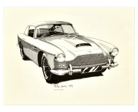 Original vintage advertising poster for Austin Martin featuring an illustration by Phillip Lemon, depicting the automobile in