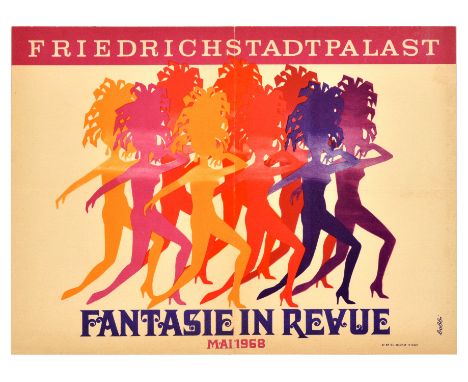 Original vintage advertising poster for Fantasy in Revue / Fantasie in Revue, a revue variety show in May 1968 at Friedrichst