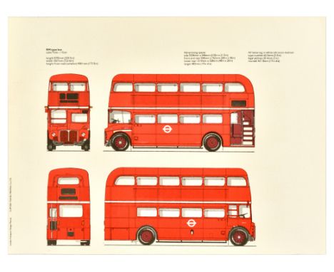 Original vintage London Transport Design Manual poster featuring an illustration of RM type bus showing front, rear and side 