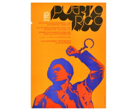 Original vintage Cuban propaganda poster Solidarity with the People of Puerto Rico September 23 published by the Organisation