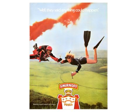 Original vintage drink advertising poster for Smirnoff, the renowned vodka brand founded in Moscow. Smirnoff uses a humorous 