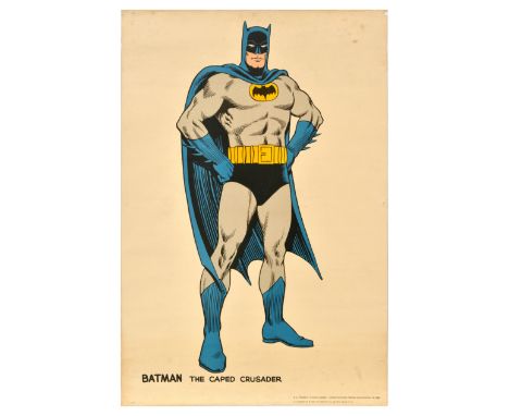 Original vintage Batman poster for The Caped Crusader featuring a colourful illustration of the comic book superhero wearing 