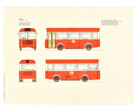 Original vintage London Transport Design Manual poster featuring an illustration of BS type bus showing front, rear and side 