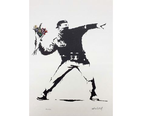 BANKSY (Né en 1974), d'aprèsLove is in the airEpreuve offset sur papier d'art texturé 300 gr/m²Signée dans la planche en bas 