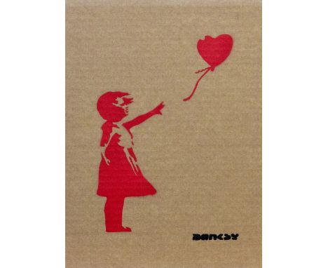 BANKSY DISMALAND – D’APRESGirl with Balloon (Red Version ) Bombe aérosol et pochoir sur carton, signé et numéroté à 20 exempl