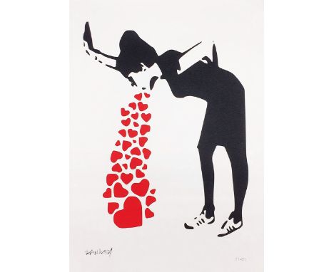 BANKSY (Né en 1974), d'aprèsLove sickEpreuve offset sur papier d'art texturé 300 gr/m²Signée dans la planche en bas à droiteN
