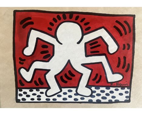 Keith HARING (1958-1990), Attribué àSans titre, circa 1984Gouache et marqueur noir sur papier, porte une signature en bas ver