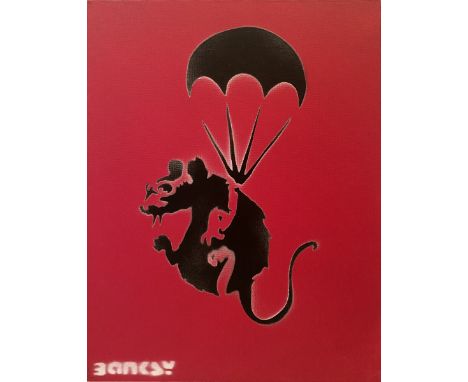 BANKSY DISMALAND– D’APRESParachut RatBombe aérosol et pochoir sur toile marouflée sur panneau, signé et numéroté à 50 exempla