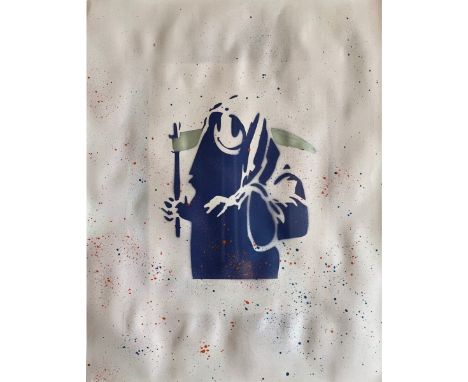 BANKSY (Né en 1974)Grim Reaper Light PinkPochoir, Spray, Acrylique sur papierEdition 1/1.Peint à la main. Titré et numéroté 5