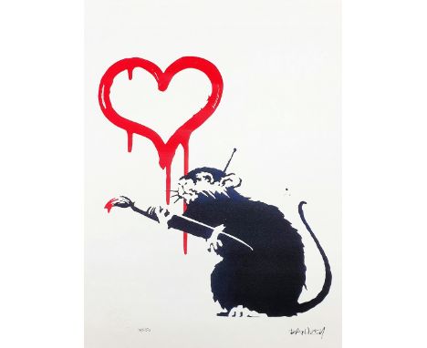 BANKSY (Né en 1974), d'aprèsLove ratEpreuve offset sur papier d'art texturé 300 gr/m²Signée dans la planche en bas à droiteNu