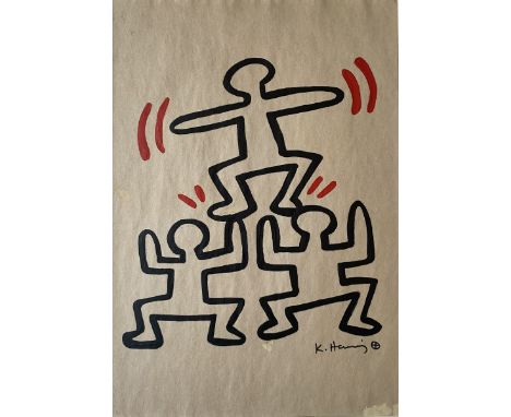 Keith HARING (1958-1990), Attribué àSans titre, circa 1984Marqueur noir et rouge sur papier, porte une signature en bas vers 