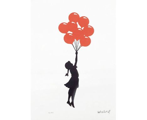 BANKSY (Né en 1974), d'aprèsFloating GirlEpreuve offset sur papier d'art texturé 300 gr/m²Signée dans la planche en bas à dro