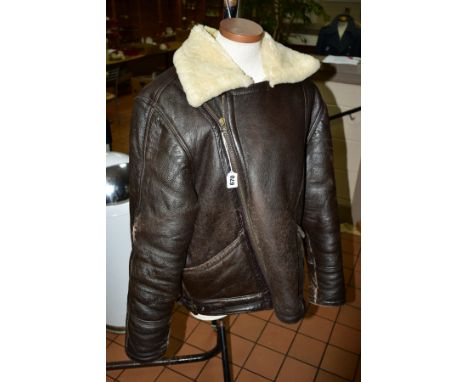 A MENS WWII STYLE FLYING JACKET, by J.F.Collection, genuine Shearling leather with YKK brass zip fastening, size large