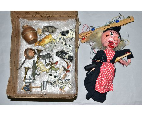 AN UNBOXED PELHAM WITCH PUPPET, quantity of Britains Timpo, Cherilea and other hollowcast lead and cast iron farm and 200 ani