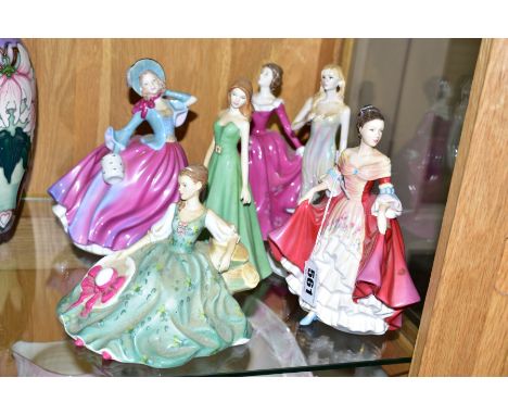 FIVE ROYAL DOULTON FIGURES AND A COALPORT FIGURE, 'Southern Belle', HN4997, 'Elyse', HN5165, 'Autumn Breezes', HN4716, 'Fragr